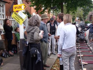 Woody Allen during filming in the borough