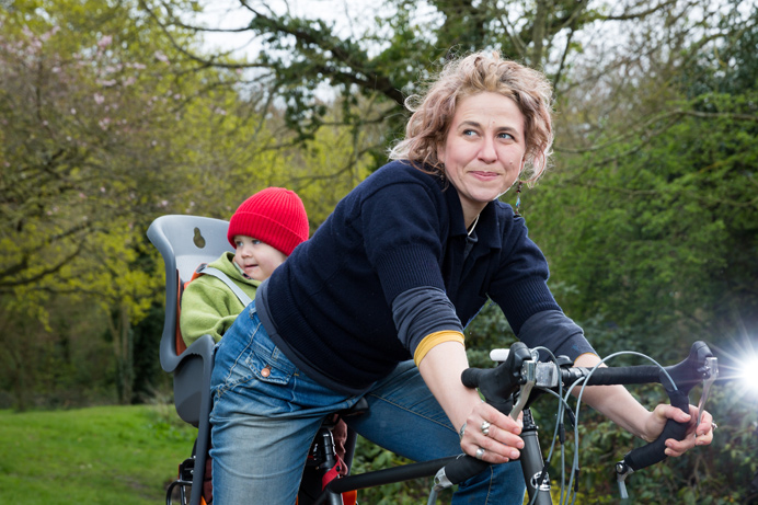 Erika Severini and child on a bike