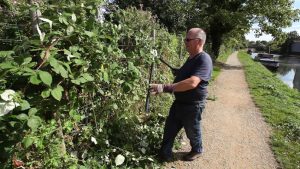Resident Clive Turner gets stuck in clearing the fruit trail