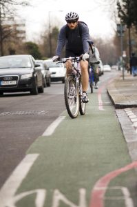 A cyclist travels along a cycle lane