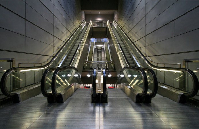 Copenhagen Metro escalators by Arria Belli (via WikiCommons)