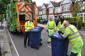Councillor Bassam Mahfouz out with recycling collection crew