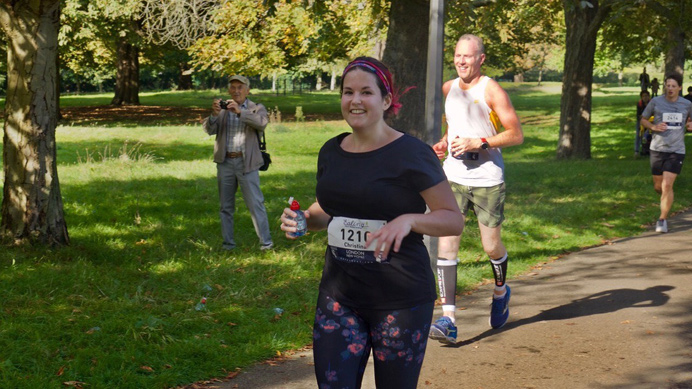 Christina Kerry running the Ealing Half Marathon 2017. She won the race place through Ealing News Extra