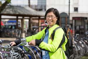 Cycle commuter on bike