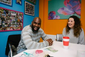 Tyron Barnett (with a recovery worker) has been attending Solace for 16 years