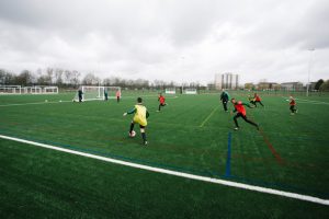 Celtic Youth FC players trying out the new pitches at Rectory Park