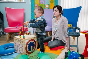 Sam Froggat with baby Noah at Grange Children's Centre