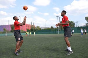 Josh Clarke (left) and Chiedozie Ogbene (right) at a recent session for children