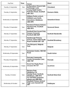 Ward forum meetings in September 2018