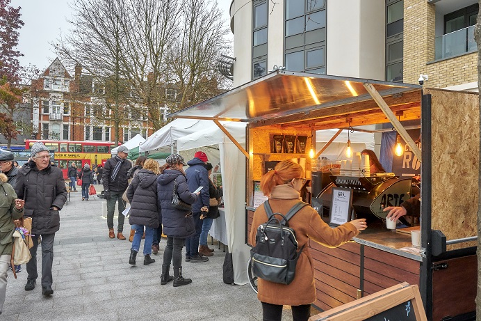 Weekly artisan market in Dickens Yard, Ealing