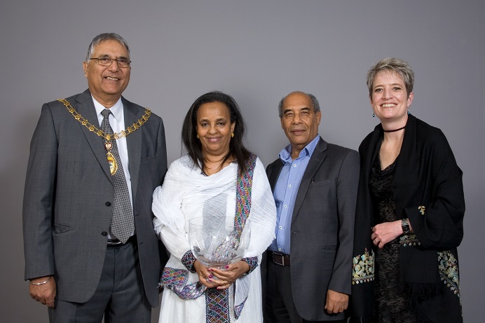 l-r Cllr Dhami, Tsinehana Asefeha, Eyob Tesfazghi, Carolyn Fair