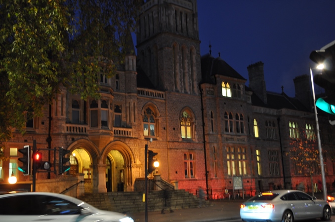 Ealing Town Hall lit red