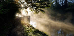 Gordon May - misty morning on towpath along Grand Union Canal