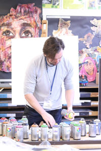 One of the artists leading workshops at local schools as part of the Southall Rising project