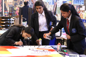 Artwork in full flow during Southall Rising workshop at Featherstone High School