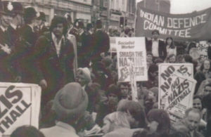 Peaceful protest outside Southall Police Station in 1979 the day before Southall riots took place