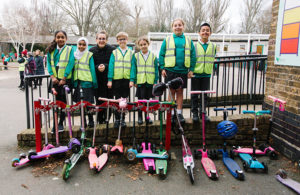 Oaklands Primary School's junior travel ambassadors with Ealing Council's active travel officer Helen Collinson
