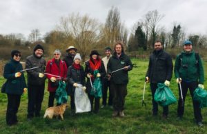 Great British Spring Clean volunteers with council park ranger