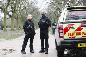 Natasha and Chris, Parkguard officers on patrol in Ealing