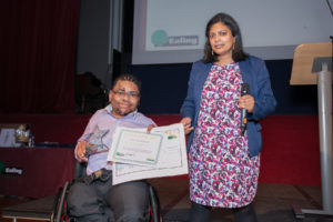 Nicko receiving his ROAR Award from Rupa Huq MP