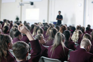 Anthony Bennett giving a presentation to school pupils