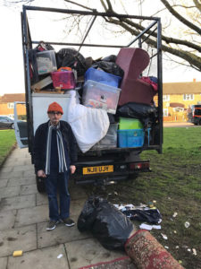 Van taking away some of the items cleared from Robert's flat