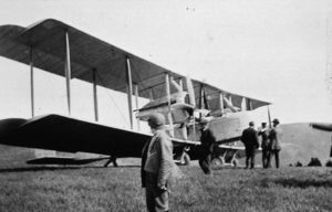 Alcock and Brown in their Vickers Vimy ahead of take-off for Atlantic challenge