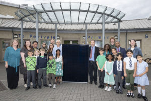 Council leader Julian Bell sees solar panels fitted at Perivale Primary School. Copyright © 2019 Andrew Wiard