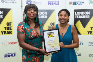 Teacher of the Year Award for Raising Aspiration Pholoso Masenya of Christ the Saviour CE Primary School, Ealing presented by Yvette Fofah - University of Greenwich. Picture by: Martin Apps, KM Group
