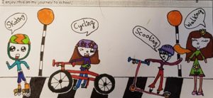 Winning design bookmark for the active travel on the school run