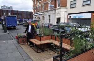 Leader of the council, Julian Bell, enjoying a pocket park in West Ealing