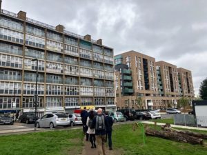 The old and the new: two buildings at Acton Gardens, side by side. The older building will be demolished soon to make way for more much-needed new housing