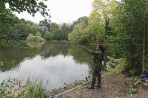 Harry Farrell, fishing at the Potomac Lake at Gunnersbury Park