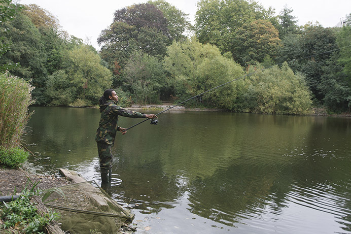 Harry Farrell, fishing at the Potomac Lake at Gunnersbury Park