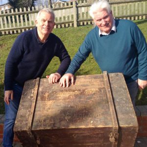 Brian and Charles Medlicott with Harold's wartime trunk