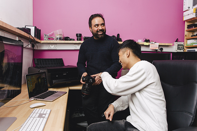 Photographer and film-maker Shaminder with his apprentice Selin at Surindera Studios