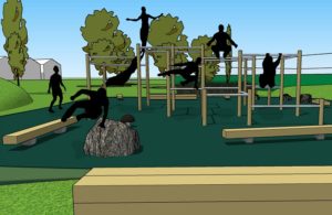 Artists impressions showing parkour fans in action