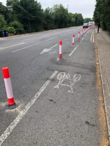 Cycle lane with traffic cones
