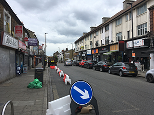 Hanwell - temporary footway widening by bus stop