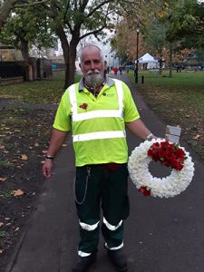 Allen Ruane from the GEL grounds maintenance team, laying the wreath at Ealing War Memorial for Remembrance