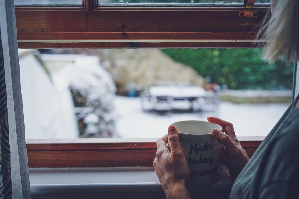 Looking out a window