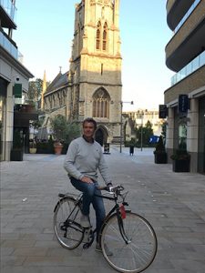 Andrea Messa on one of his bikes in Dickens Yard