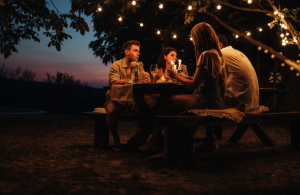 A group of people dining outdoors