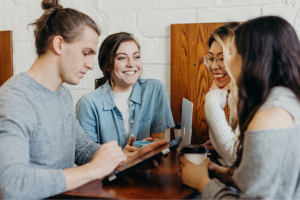 Young people laughing