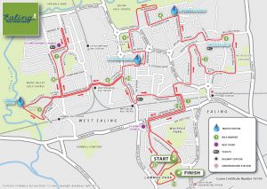 Map of Ealing detailing the route of Ealing Half Marathon 2021