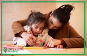 Mother and daughter enjoying an art activity together