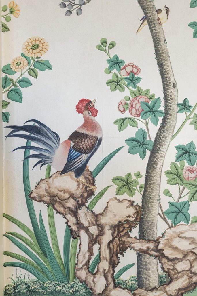 artist drawing of bird and greenery, which is a sample of wallpaper from  Pitzhanger Manor