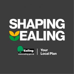Shaping Ealing written on a black background