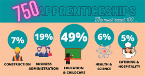 Percentages of types of apprenticeships set up by Ealing Council
