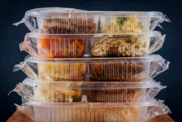 Pre packaged food in plastic containers